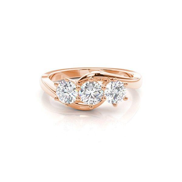 Trestensring i roséguld med diamanter